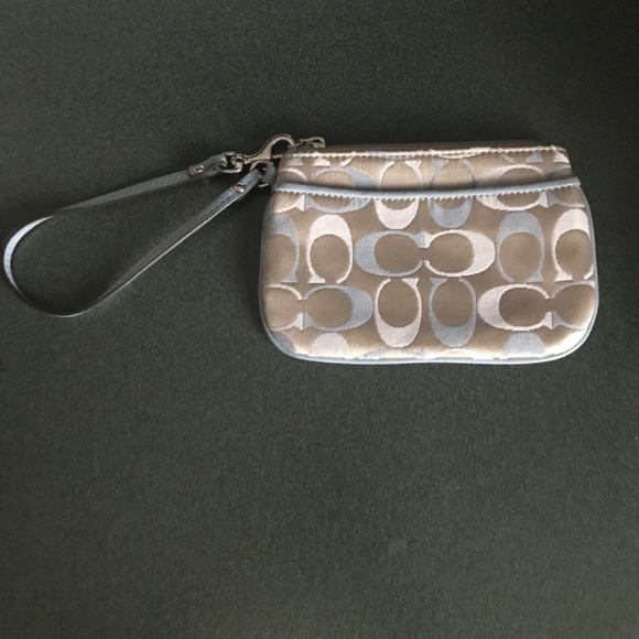 Coach Blue/Tan Canvas Leather Wristlet Mini Pouch - Picture 2 of 15